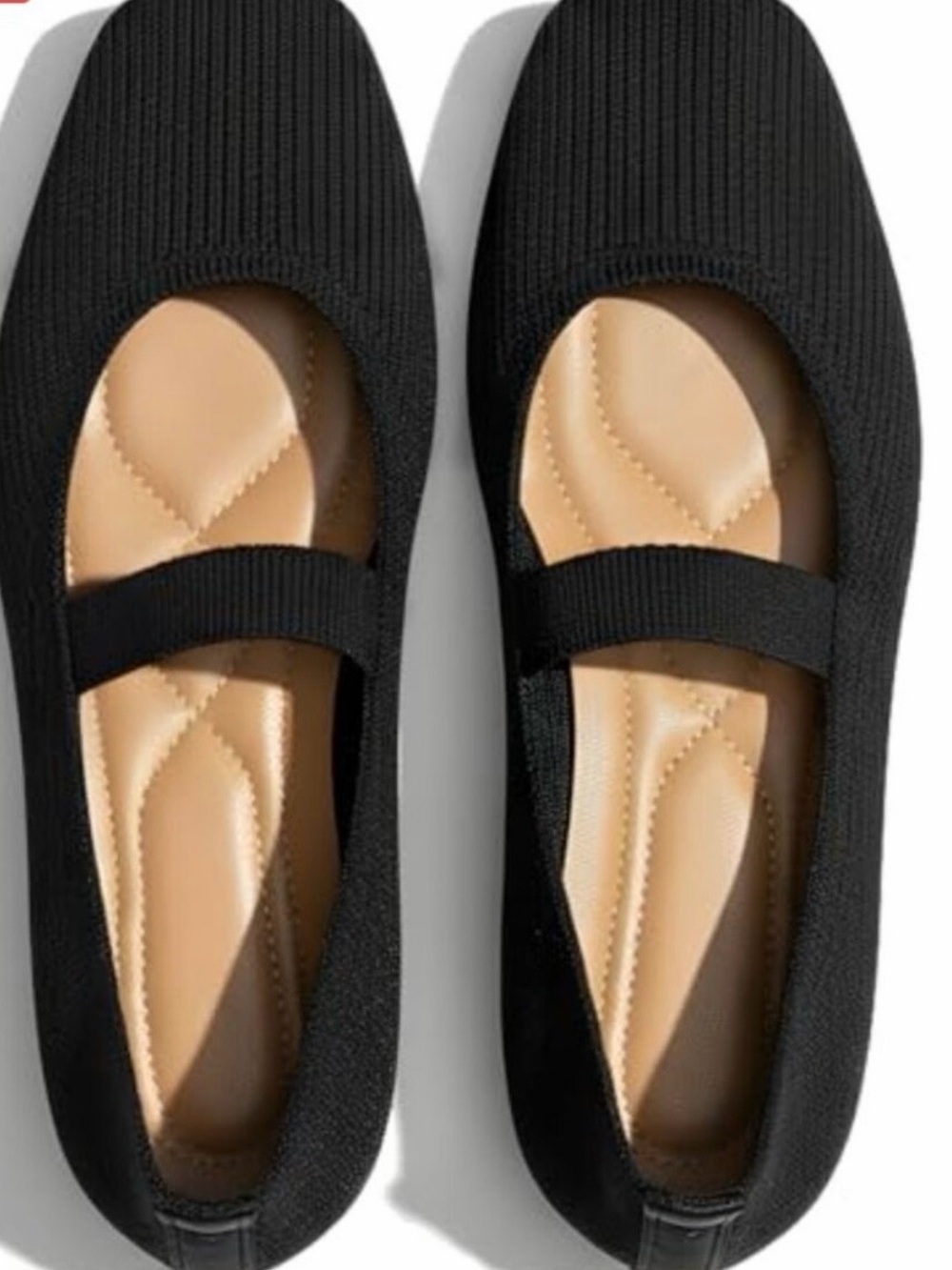 Black Knit Mary Jane Ballet Flats with Elastic Strap